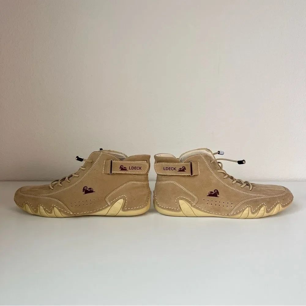 LDECK Mid-Top Sneakers Beige Driving Shoes EU 41‎ Tan Casual Lace Up Velcro